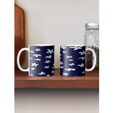 (White on Navy Blue Floral Pattern-10019) Coffee Mugs 11oz Retro Anime Cartoon Kawaii y2k 80s Trendy Flower T-shirt Ceramic Mug Cute Novelty Christmas Gifts
