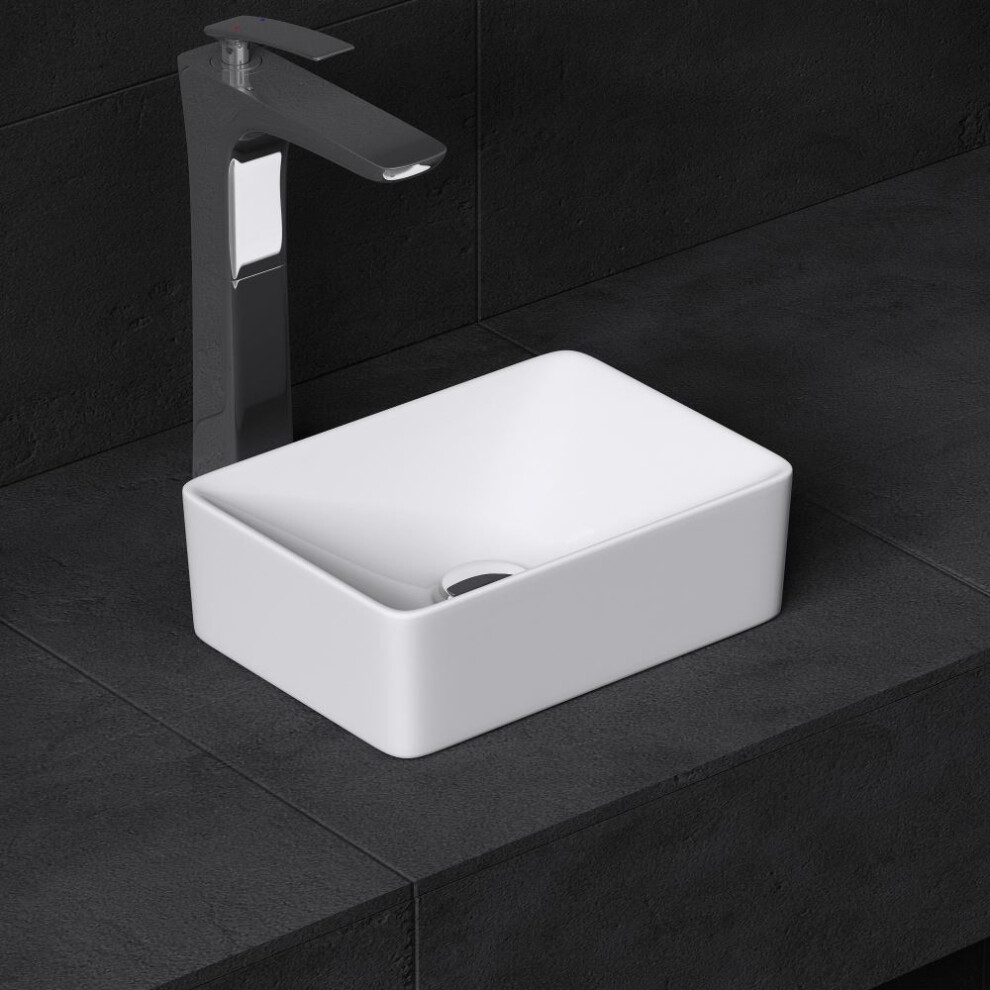 Durovin Bathrooms Cloakroom Ceramic Bathroom Basin - Countertop Sink Compact Vessel Sink - Rectangular (300 x 215 x 95mm)