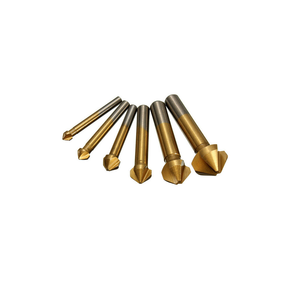 6Pcs 90 Degree 3 Flute Hss Titanium Coated Chamfer Chamfering End Mill Cutter 4894479363645