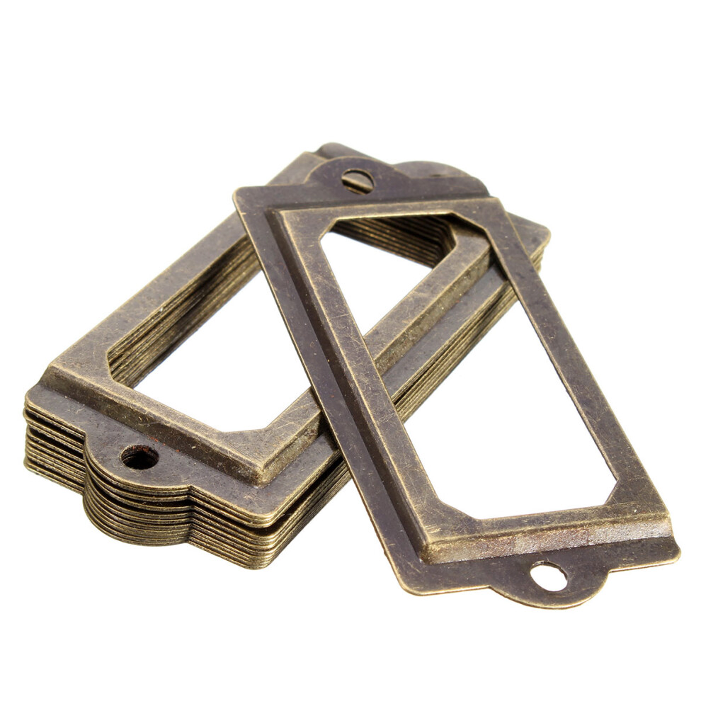 12Pcs Antique Brass Metal Label Pull Frame Handle File Name Card Holder For Furniture Cabinet Drawer Case 8935284233948