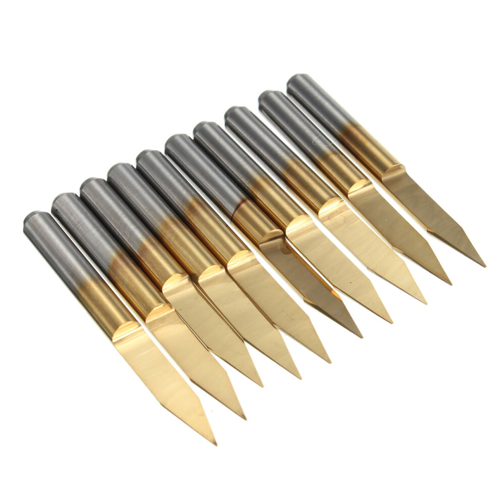 10Pcs 3.175Mm Shank 30 Degree 0.2Mm Pcb Engraving Bit Titanium Coated Carbide Cnc Cutter Bits 791177517483