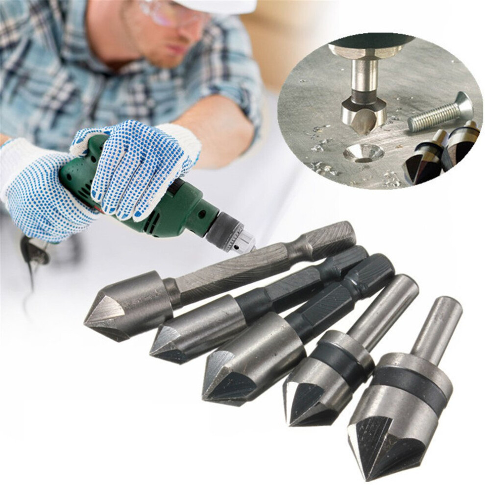 5Pcs 5 Flute 82/90 Degree Countersink Drill Bit Set Counter Sink Chamfer Bits 808948254086