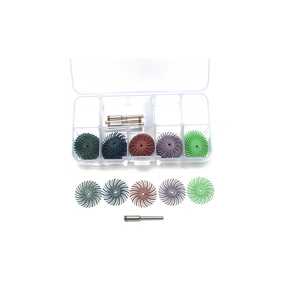 30pcs 25mm Radial Bristle Disc Brushes 80-1000 Grit with 5pcs Mandrel Rotary Adapter