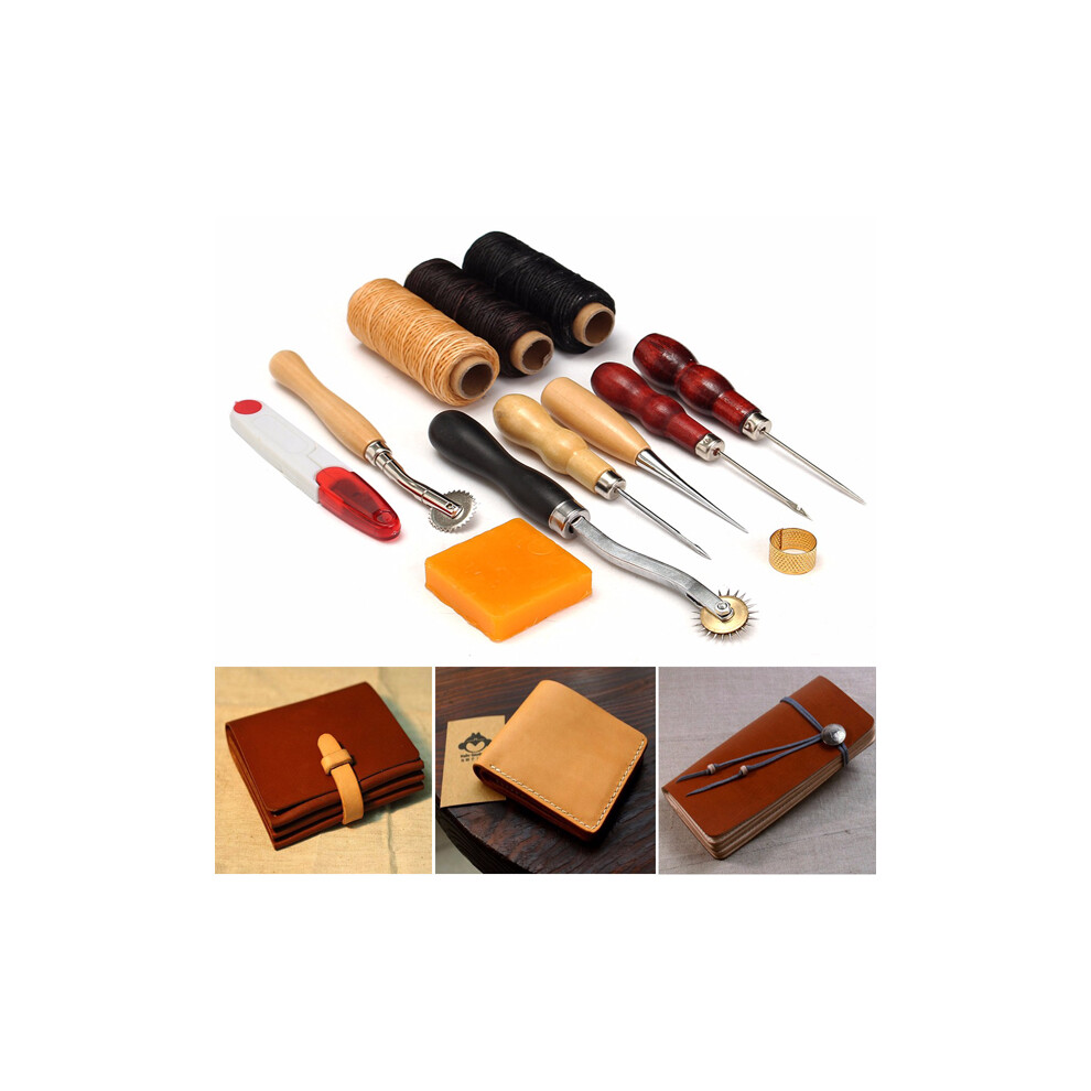 13pcs Wood Handle Leather Craft Tools Kit Leather Hand Sewing Tool Punch Cutter DIY Set