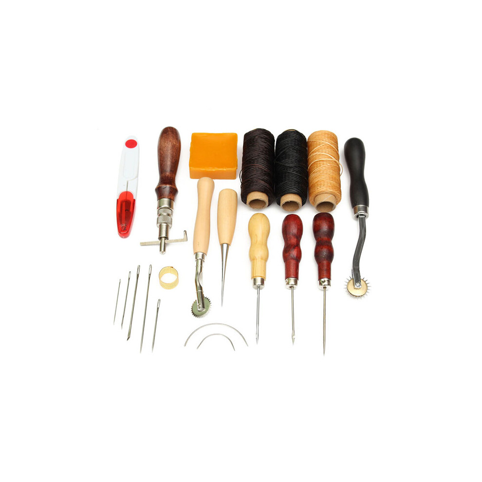 14pcs Wood Handle Leather Craft Tool Kit Leather Hand Sewing Tools Kit Punch Cutter DIY Set