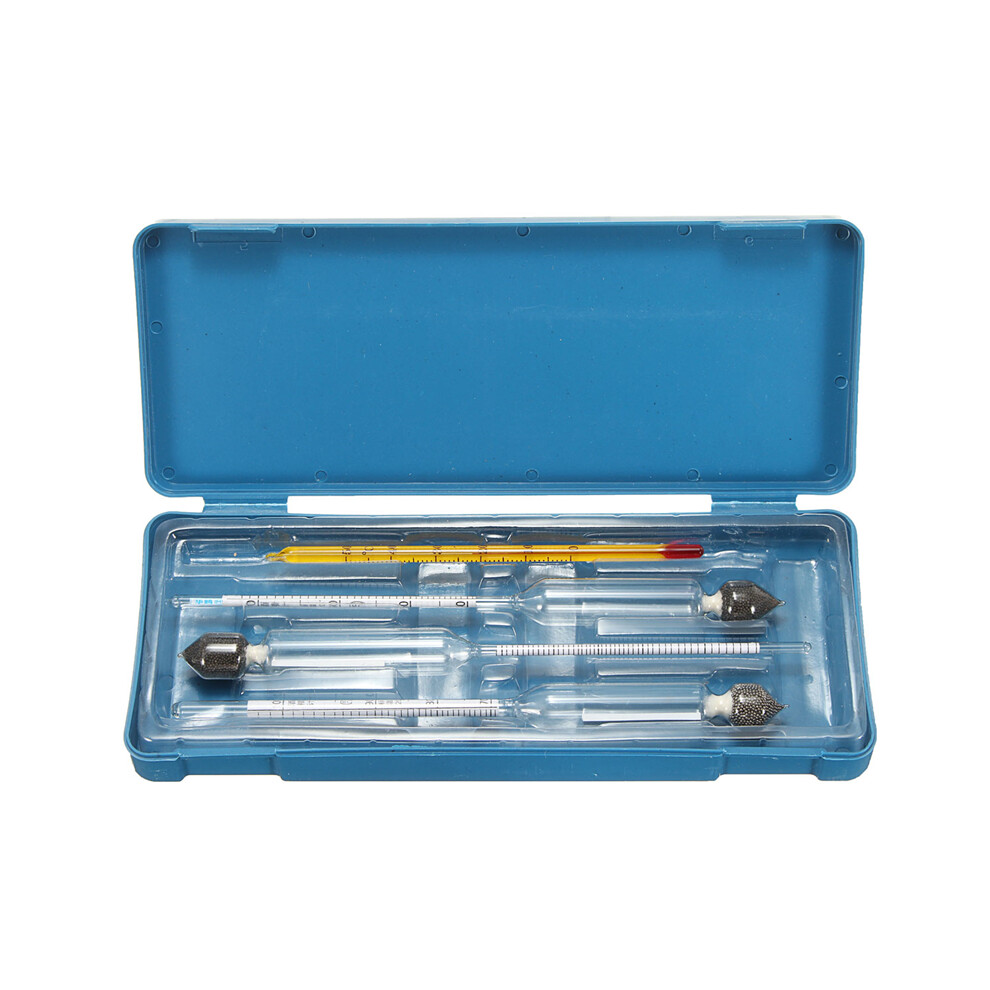 3Pcs Hydrometer Vinometer 0-40-70-100 Percent Alcohol Meter Alcohol Tester Thermometer + Box Home Brewing Water Distiller Still Stainless Bolier