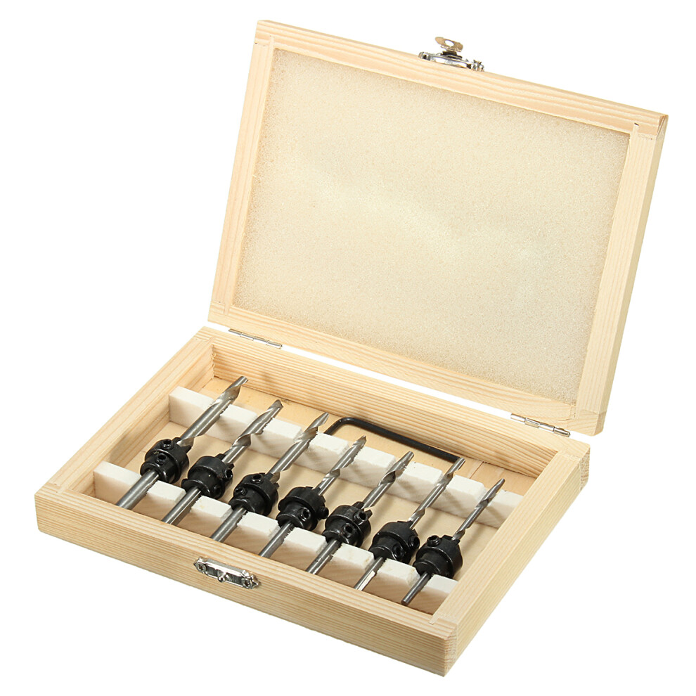 7Pcs Countersink Drill Bit Set Tapered Stop Collar Wood Hole Screw Kit For Woodworking 331840335565