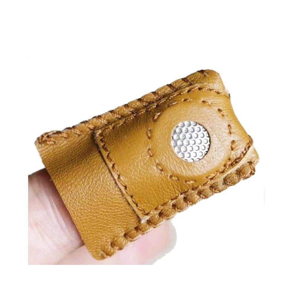 Handmade Patchwork Faux Leather Thimble Finger Sets With Metal Tip DIY Sewing Tools Hand Needlework