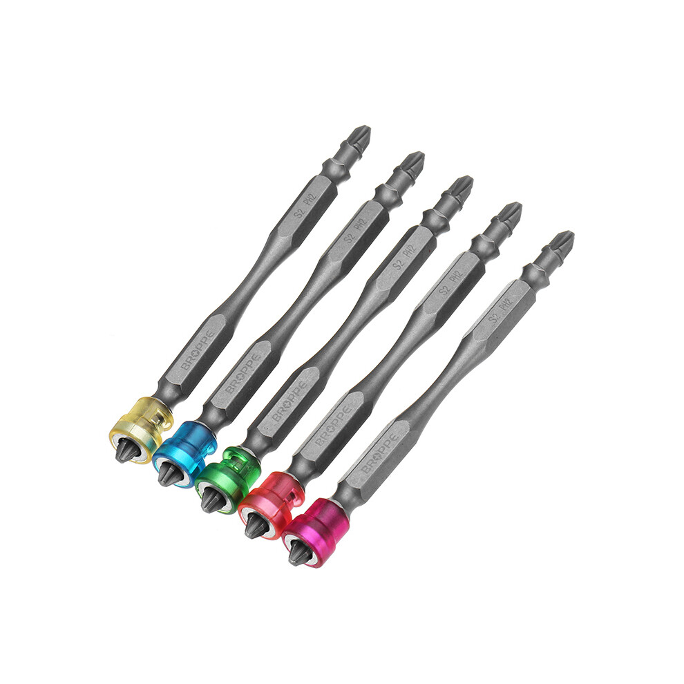 Broppe 5Pcs 100Mm Magnetic Ph2 Screwdriver Bits Abs Ring 1/4 Inch Hex Shank Drywall Screwdriver 6901250666067