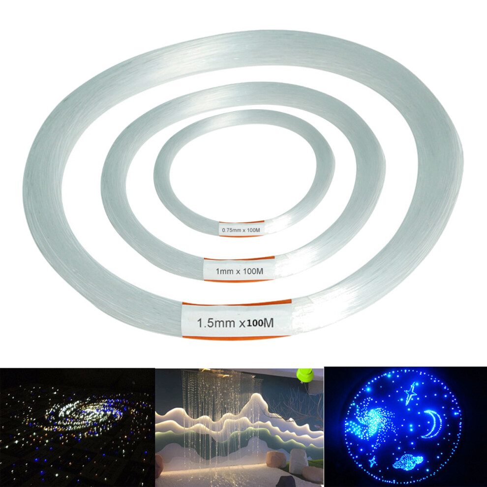 100M Pmma Clear Plastic Fiber Optic Cable End Grow Led Decorations 0.75 / 1 / 1.5Mm Light 6900343565706