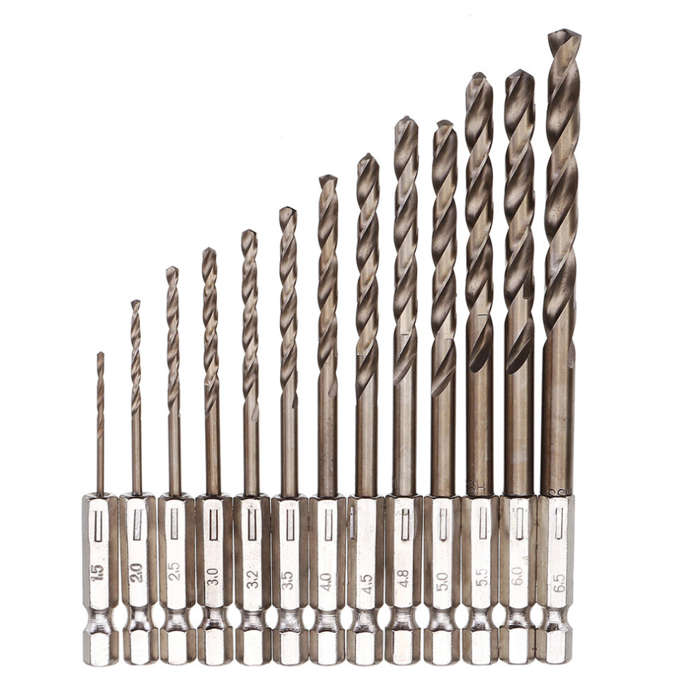 Drillpro 13Pcs 1.5-6.5Mm M35 Cobalt Drill Bit Hss-Co Twist Drill Bit Set 1/4 Inch Hex Shank 6900619992984