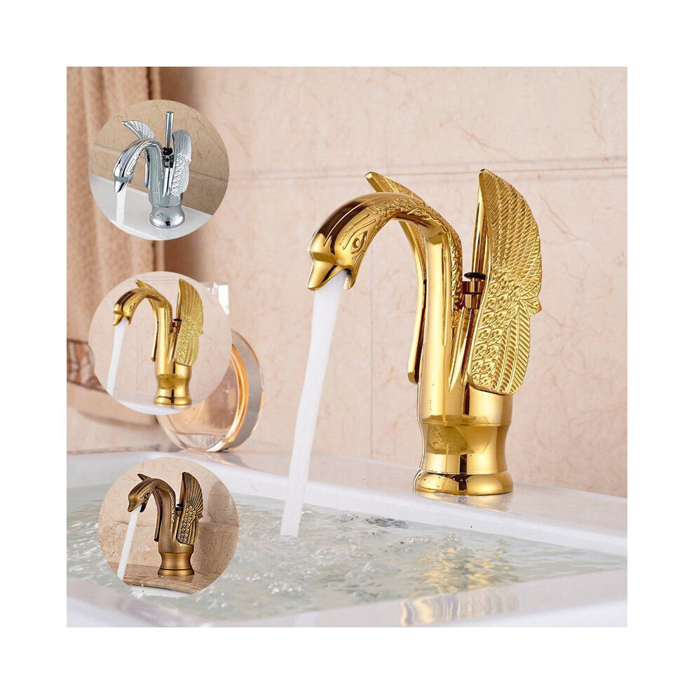 Luxury Gold Swan Bathroom Basin Mixer Tap Faucet Single Lever Hot And Cold Spout 6900079221617