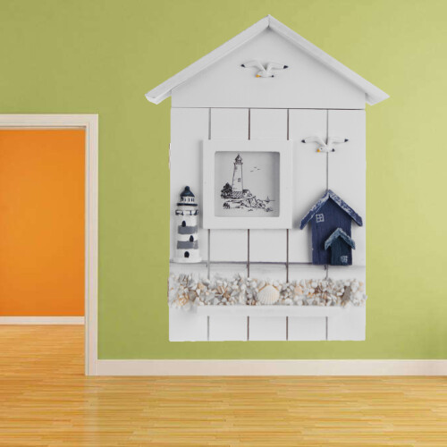 Wooden Storage Box Rack Cabinet Keys Security Case Shabby Chic Lighthouse Wall Mounted Holder 1