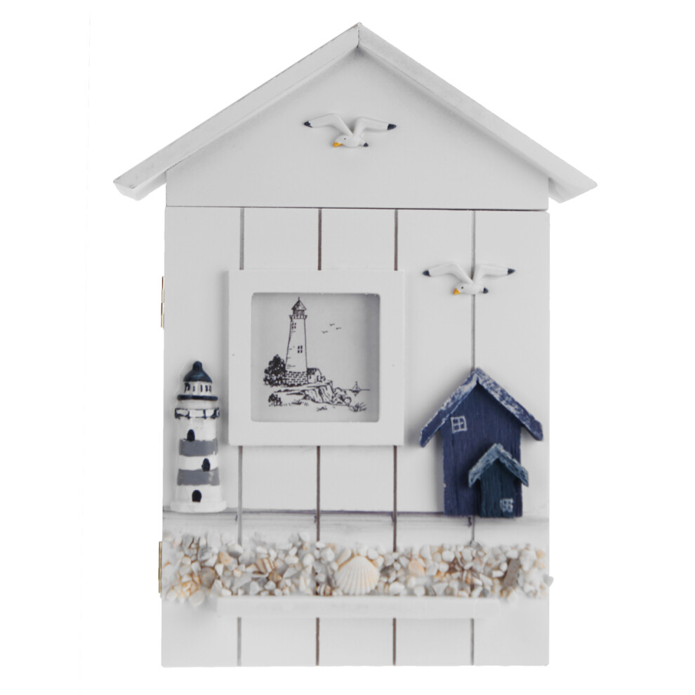 Wooden Storage Box Rack Cabinet Keys Security Case Shabby Chic Lighthouse Wall Mounted Holder 791177638027