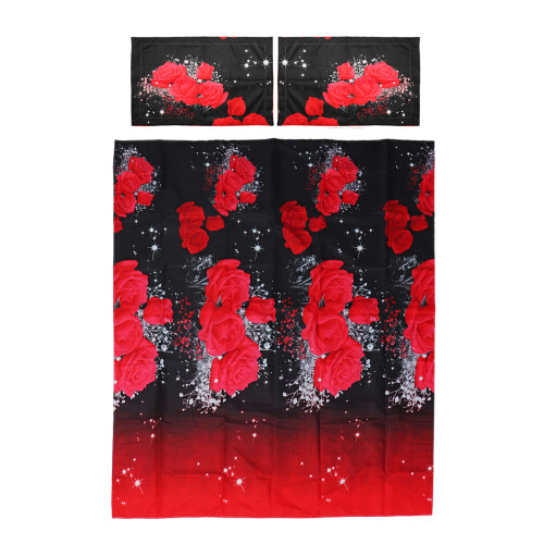 3D Printed Bedding Sets Bedclothes Red Rose Bed Sheet Cover With 2 Pillowcases 1