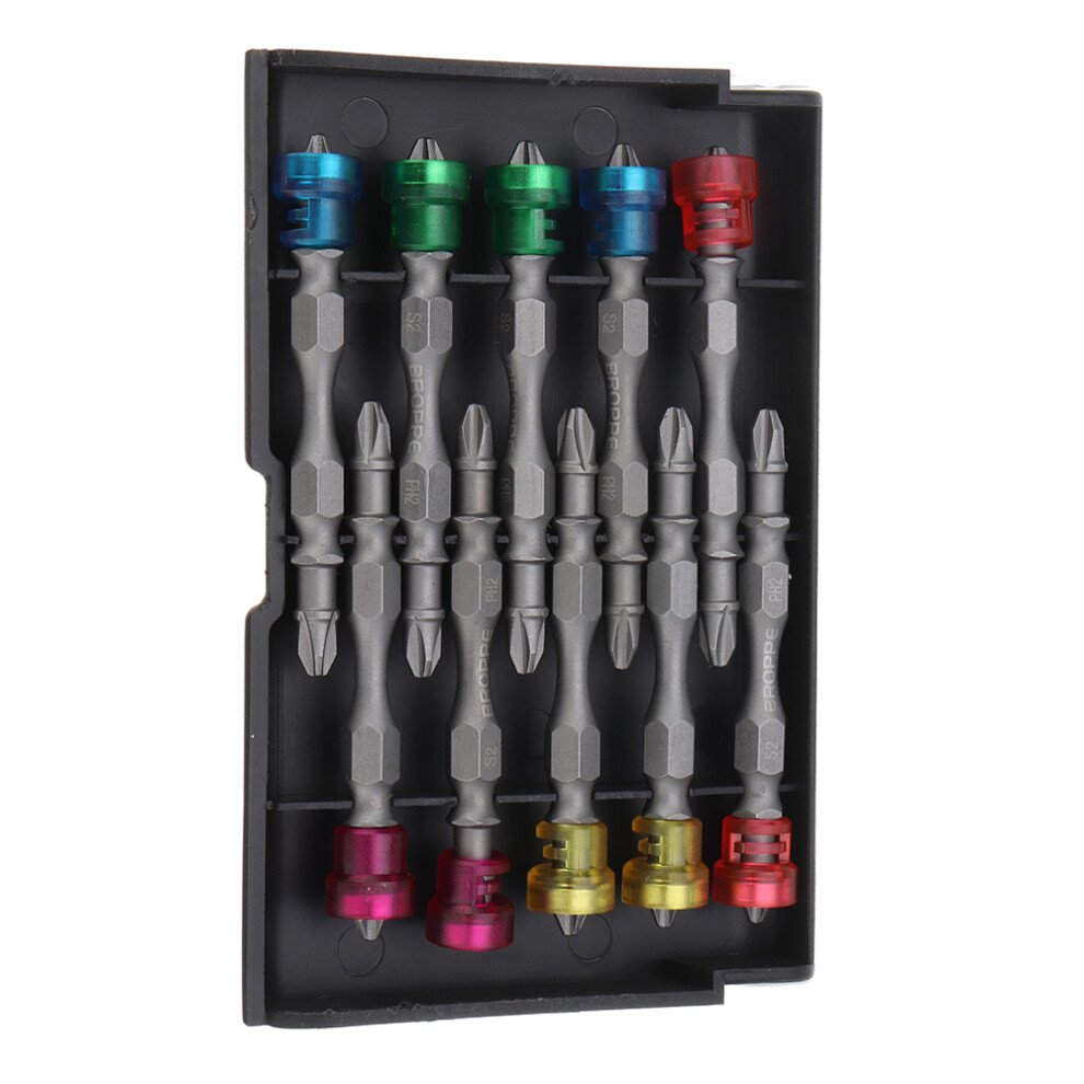 Broppe 10Pcs Double Head 65Mm S2 Alloy Ph2 Phillips Magnetic Screwdriver Bit Set 1/4 Inch Hex Shank 6901251388388