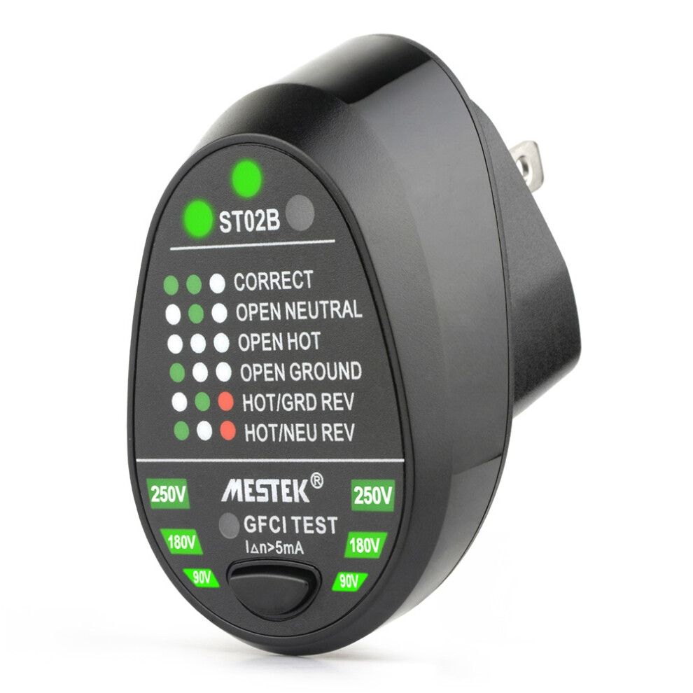 Mestek St02b Socket Tester Voltage Test Socket Detector Us Plug Ground Zero Line Plug Polarity Phase Check Breaker Finder 826654454552