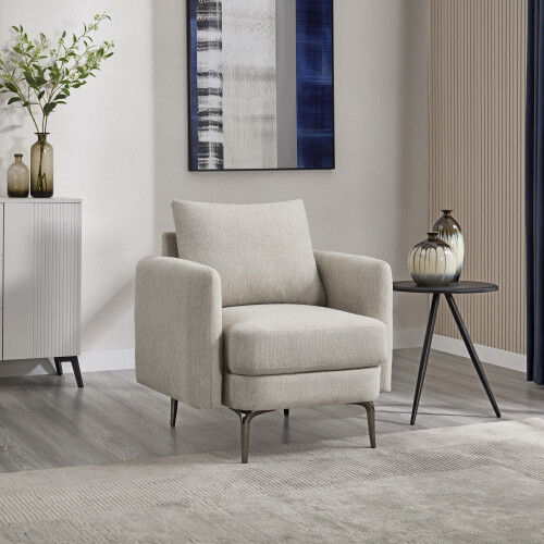 MORE4HOMES (Beige) SOFIA MODERN SCANDI STYLE FABRIC LIVING ROOM CHAIR