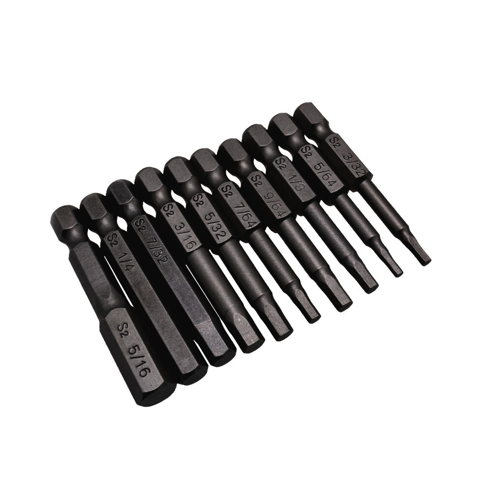 Drillpro 10Pcs Screwdriver Set 50Mm S2 Steel Black Hex Head Screwdriver Drill Bit Set 818265319375
