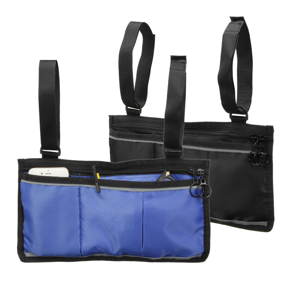 Blue/Black Wheelchair Side Bag Armrest Pouch Organizer Bag Phone Pocket Walker Scooter Tool Bag