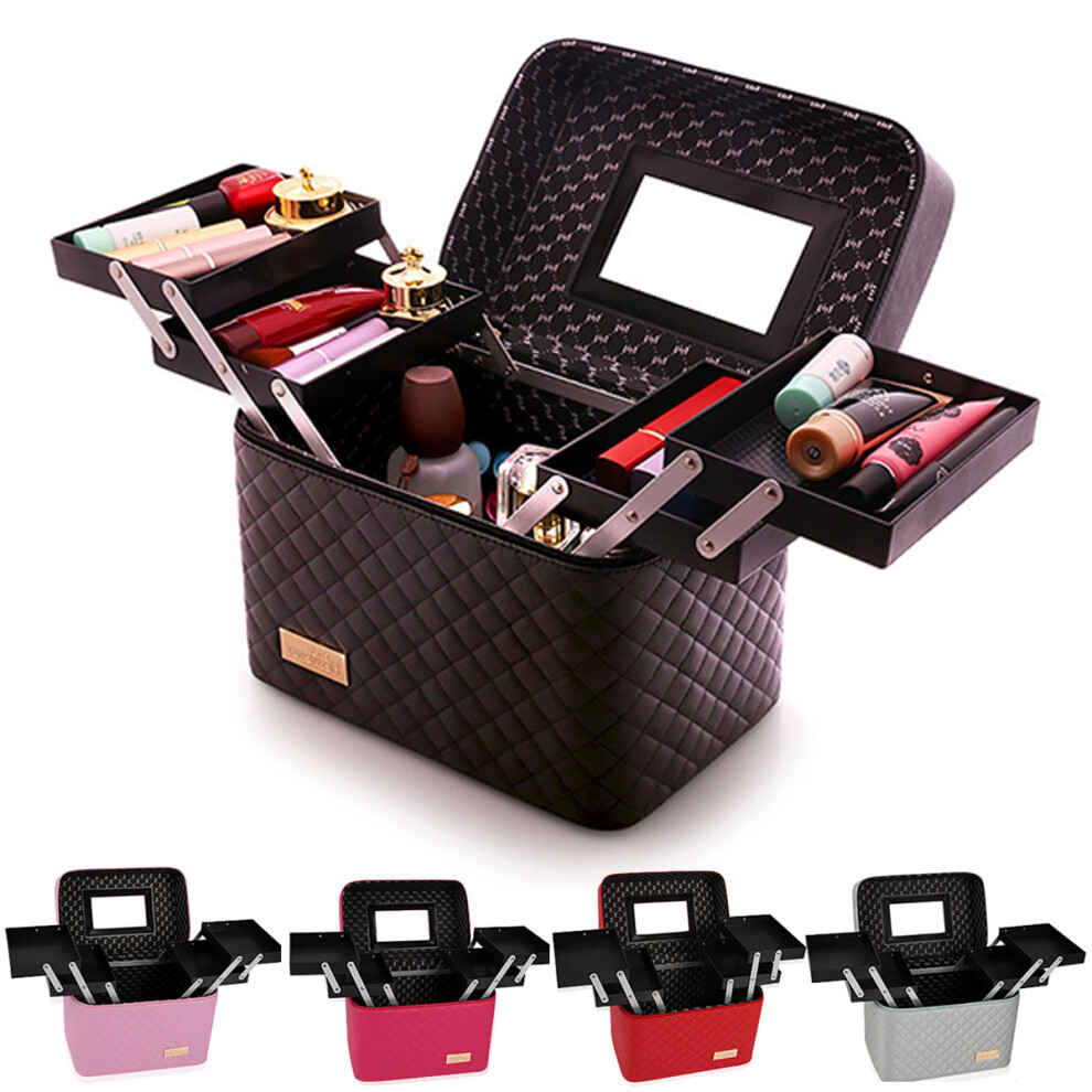 Double-Layer Makeup Cosmetic Kit Case Carry Bag Storage Box Handle Travel Organizer