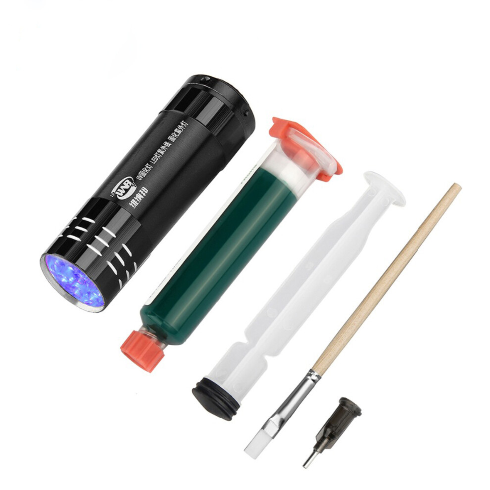 Wnb 10Ml Green Oil Uv Solder Mask Ink Bga Pcb Paint Prevent Corrosive Arcing Soldering Paste Flux Inks Soft Nylon Brush With 9 Led Light 791177477626