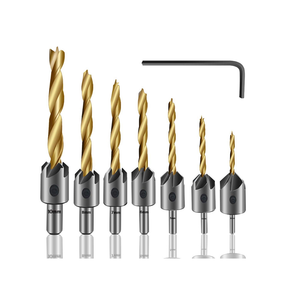7Pcs 3-10Mm Countersink Drill Bit Carpentry Woodworking Boring Tool Round Shank With Hex Key 7435622810806