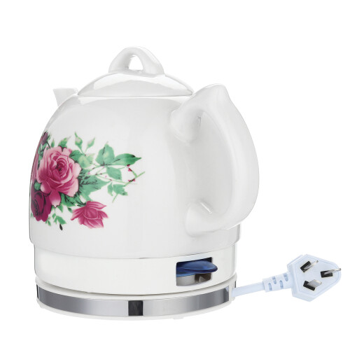 1.2L Electric Tea Water Kettle Ceramic Pot with Floral Rose Variable Temp White 2