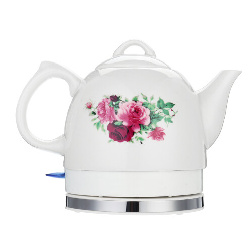 1.2L Electric Tea Water Kettle Ceramic Pot with Floral Rose Variable Temp White 1