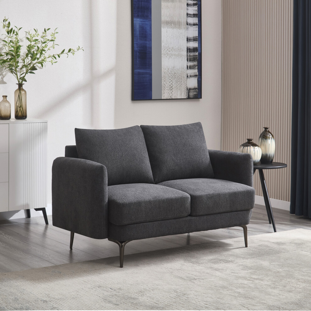 (Charcoal) SOFIA MODERN FABRIC LIVING ROOM 2 SEATER SOFA