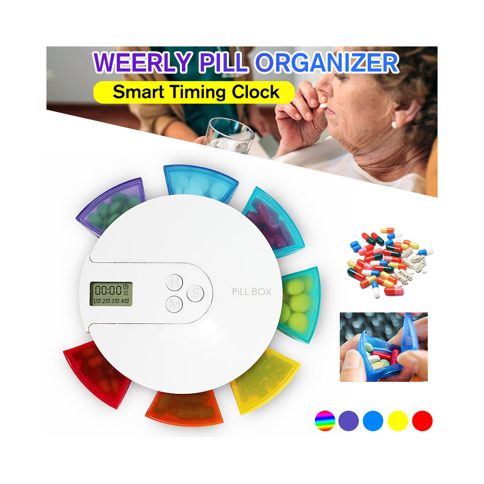 7 Grid 7 Day Smart Timing Medication Compartment Container with Clock Reminder