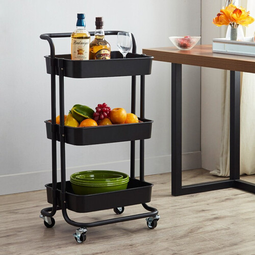 Multifunctional 3-Tier Storage Rack Trolley Rolling Utility Cart Home Kitchen Storage Rack 1