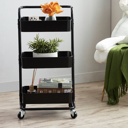 Multifunctional 3-Tier Storage Rack Trolley Rolling Utility Cart Home Kitchen Storage Rack 2