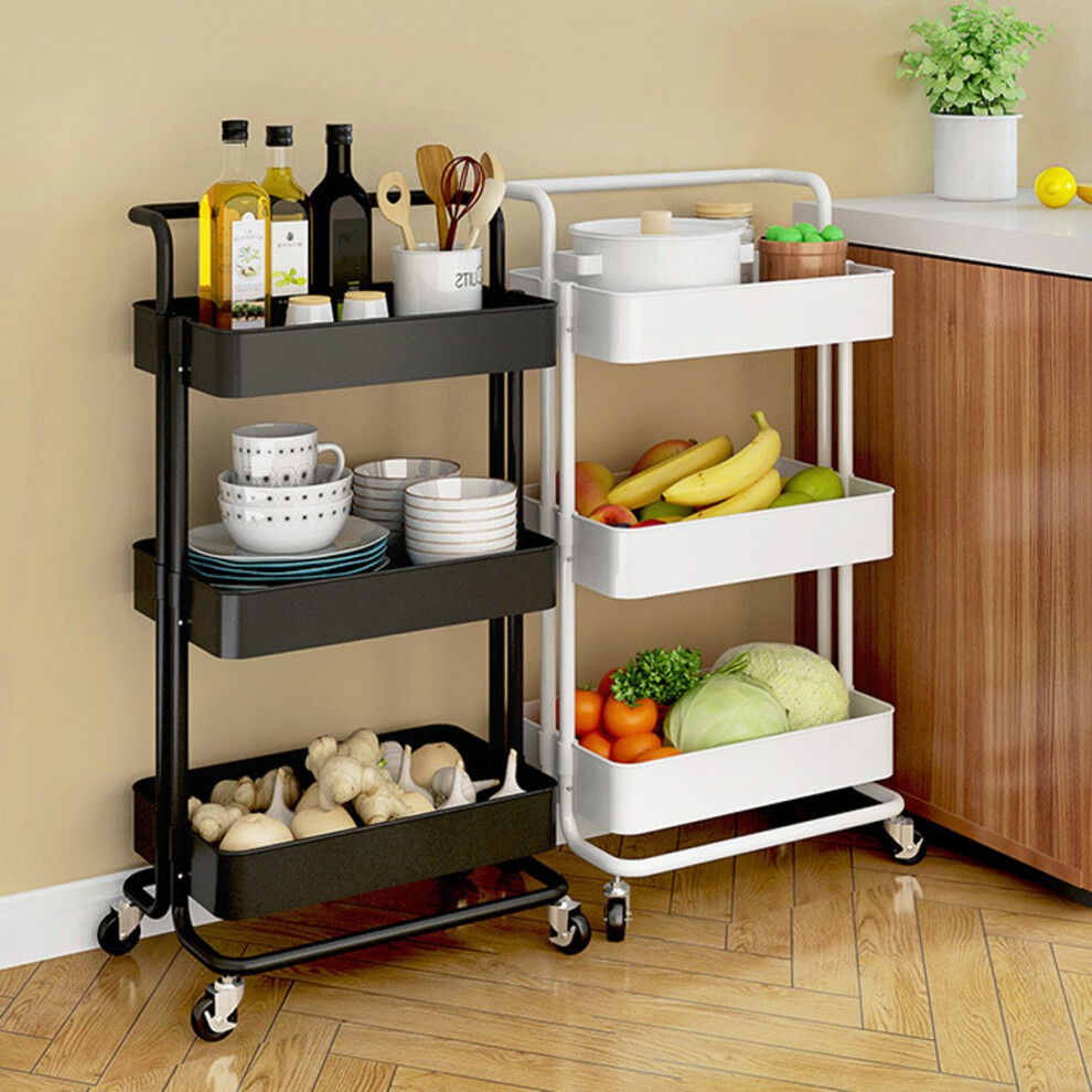 Multifunctional 3-Tier Storage Rack Trolley Rolling Utility Cart Home Kitchen Storage Rack