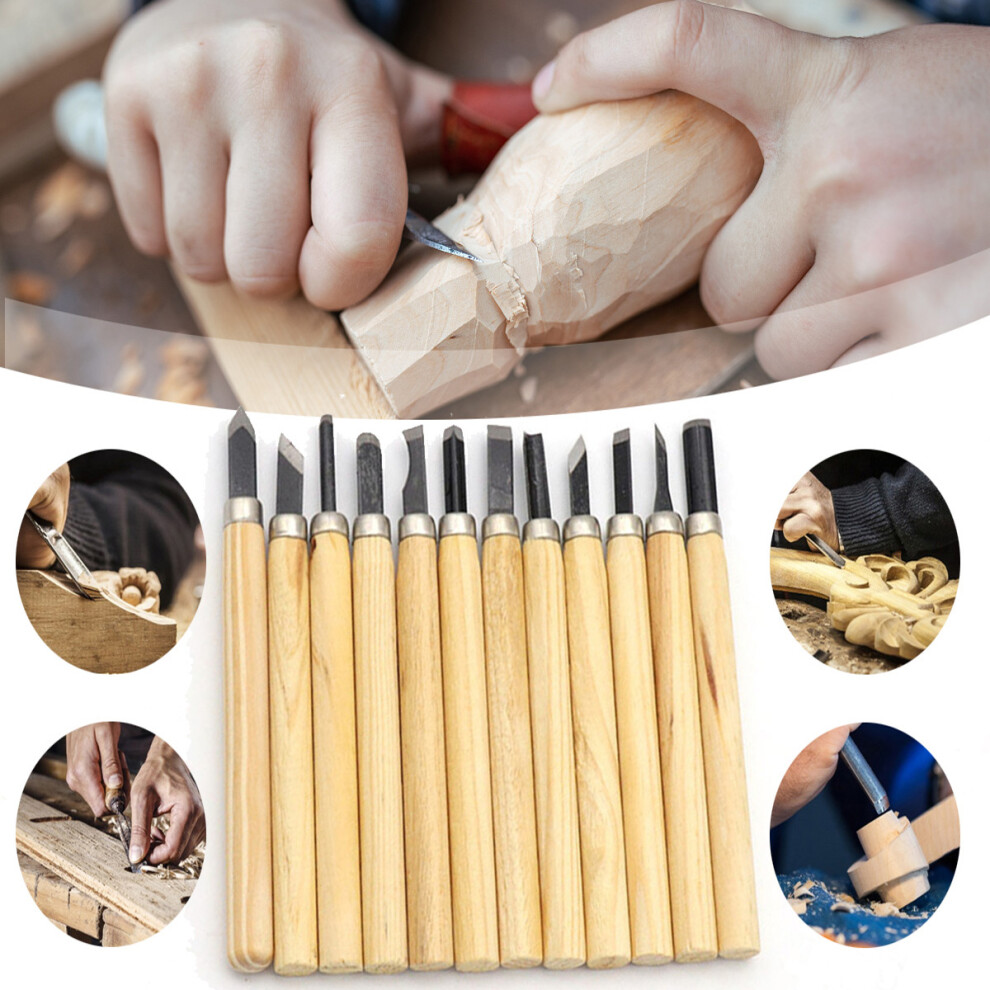 12Pcs Wood Carving Tool Kit Woodworking Tools Chisel Knife Wood Gouge Hand Engraving Machete Angle Cutter DIY Tools