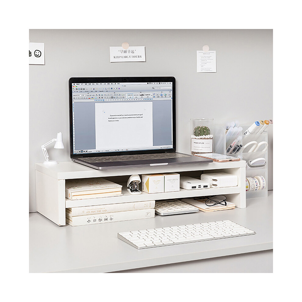 Wooden Monitor Stand Desktop Storage Shelf Laptop Stand Computer Screen Desk Pc Riser Holder Organizer - White 701107497976