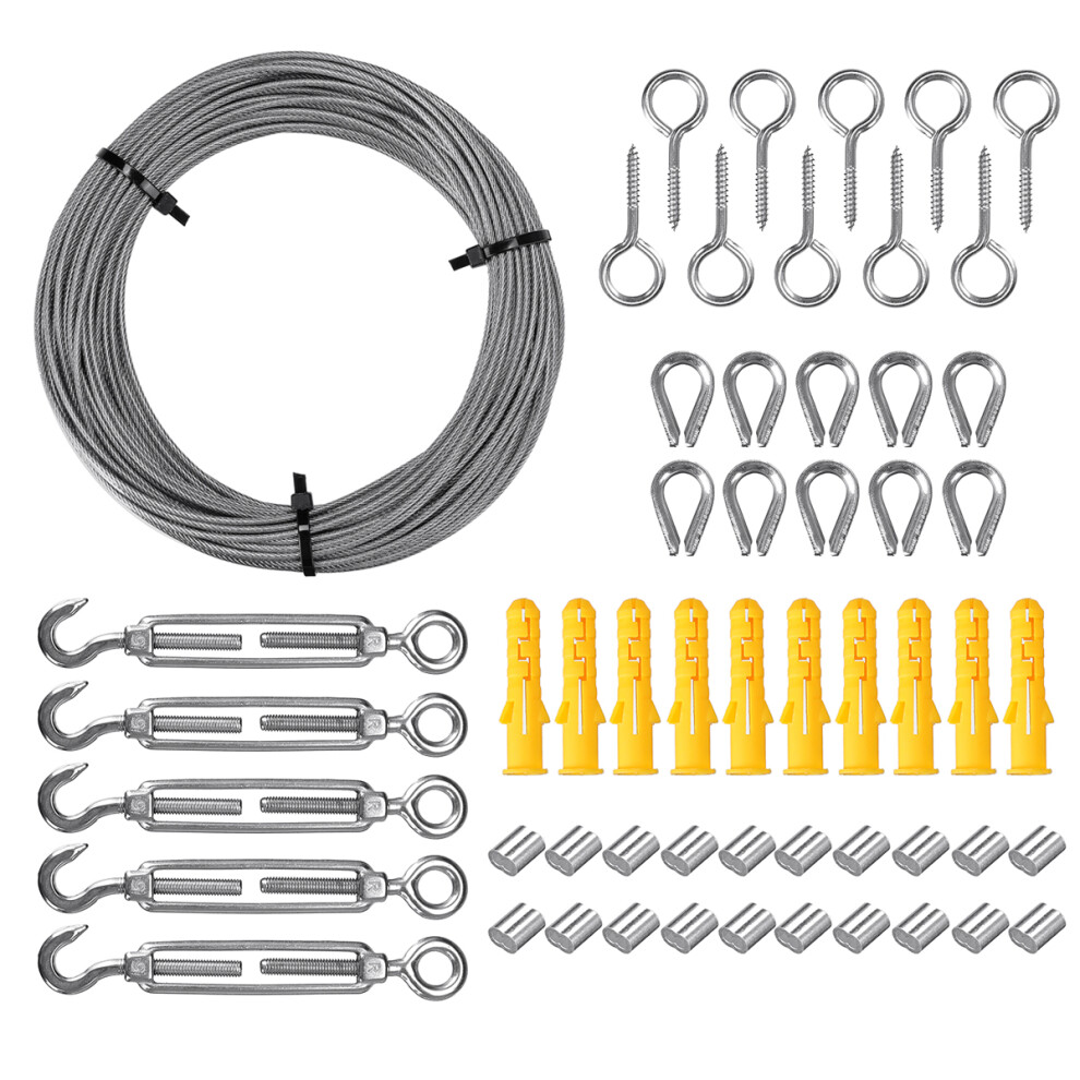 30m Heavy Duty Wire Rope Cable Hooks Stainless Steel Turnbuckle Cord Hanging Kit