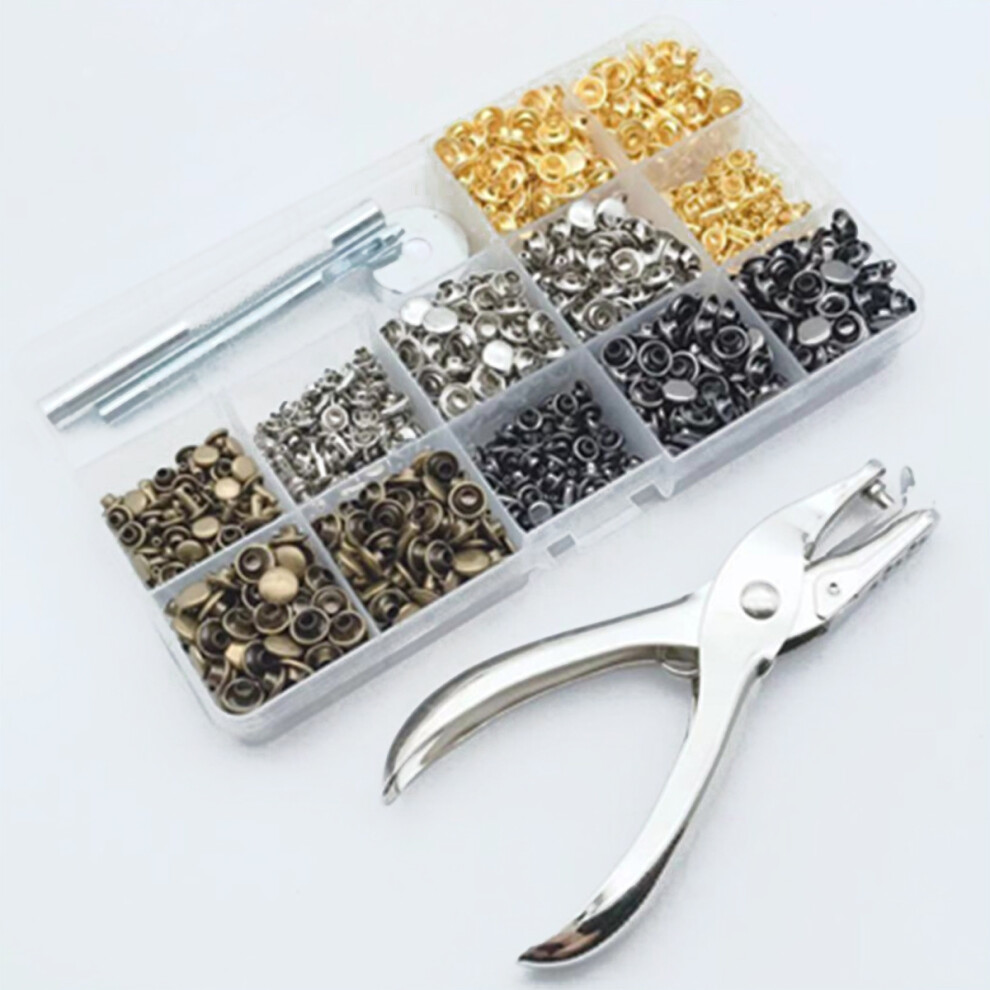 480 Pcs Craft Leather Double Cap Rivets Kit Tubular Metal Studs Fixing Tools 8299790472049