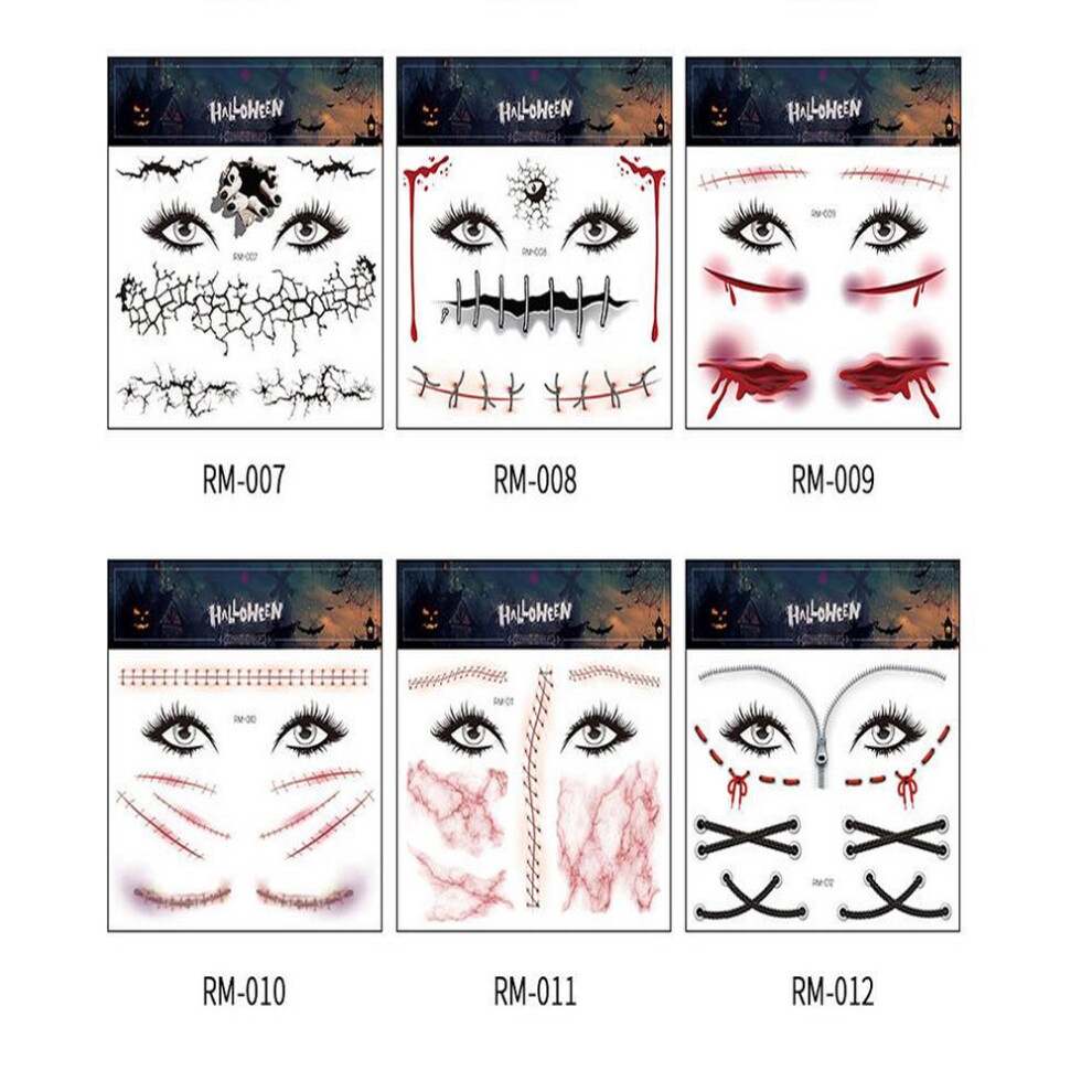 Waterproof Halloween Face Tattoo Sticker Temporary Scar Horrible Bat Crack Festival Party Face Makeup Sticker