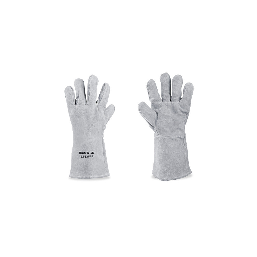 14 Inch Double-Layer Leather Gloves Anti-Scald Welding Grey Repair Tools 6906142301934