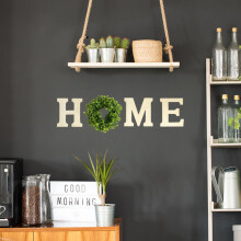 Unfinished Self-Adhesive Wooden Home Letters With Artificial Boxwood Wreath for Home Wall Decoration