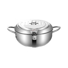 24CM Fryer with Thermometer And Lid 2L 304 Stainless Steel Oil Filter Pot for Kitchen