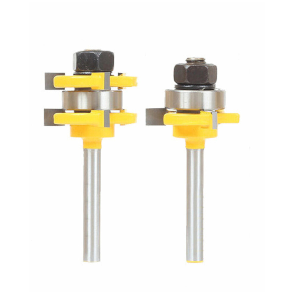 2Pcs 1/4 Shank Tongue & Grooving Router Bits 3/4" Stock 3 Teeth T-Shape Tenon Milling Cutter For Wood Woodworking Tools" 656209106359