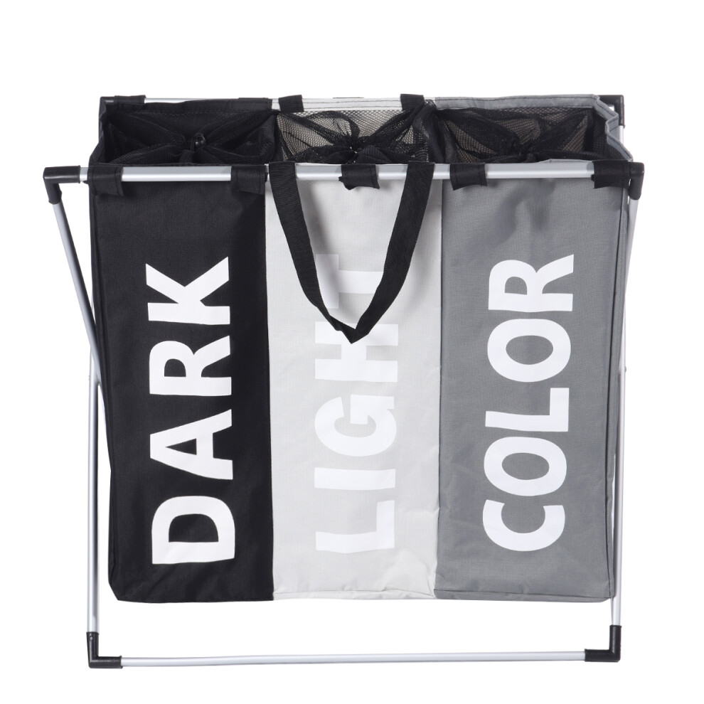 Foldable Laundry Basket Organizer Large Sorter Three Grids Collapsible Folding Basket for Dirty Clothes Laundry Hamper