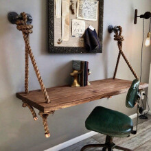 Hemp Rope Retro Pipe Wall Mounted Vintage Hanging Shelf Bedroom Swing Storage