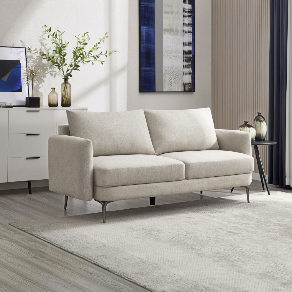 (Beige) SOFIA MODERN FABRIC LIVING ROOM 3 SEATER SOFA