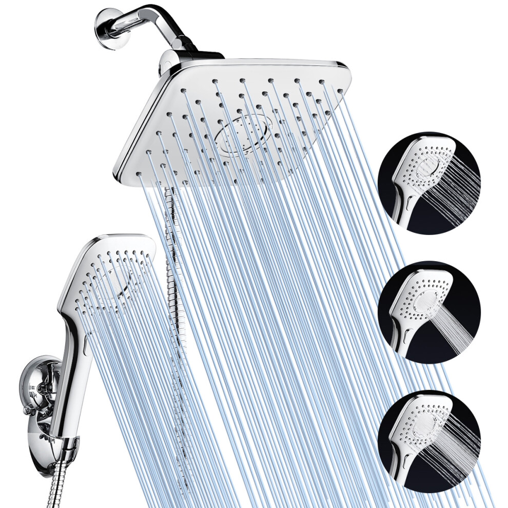 5-In-1 Rainfall Handheld Shower Head Combo 3 Level Adjustable Dual Square Hose 622872892554