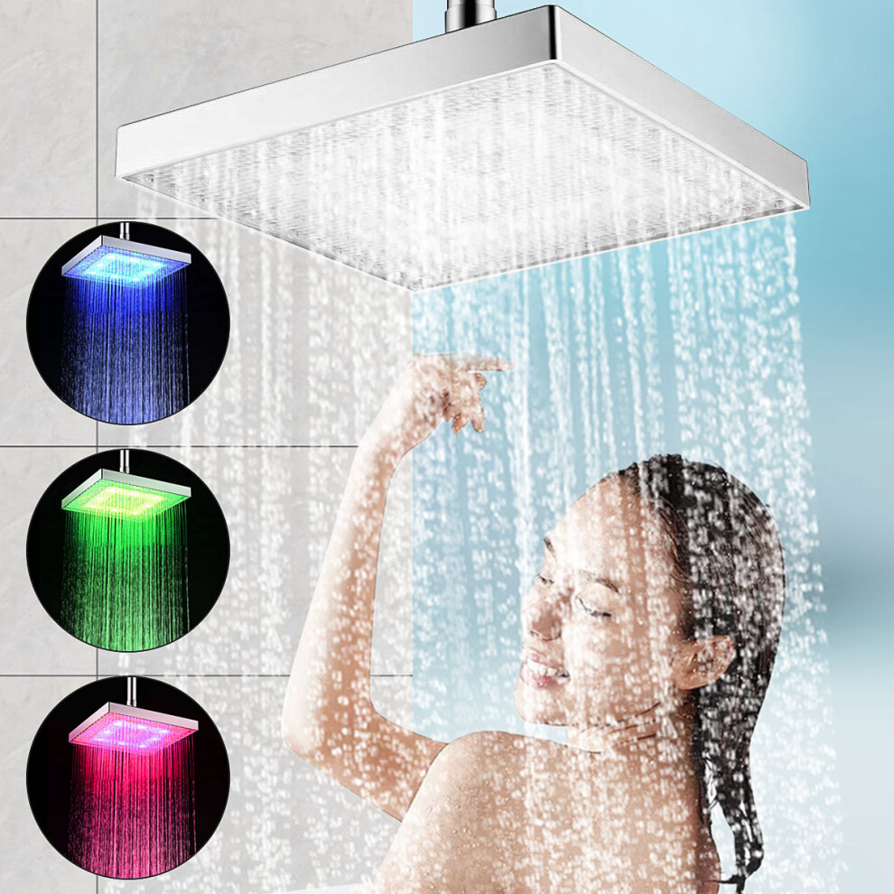 Bathroom Led Rainfall Shower Head High Pressure Shower Head Rgb Color-Changing Temperature Sensor Showerhead 791540514651