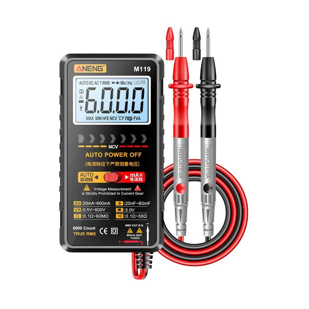 Aneng M119 Portable 6000 Counts Digital Multimeter Avometer Transistor Capacitor Tester 4713158609006