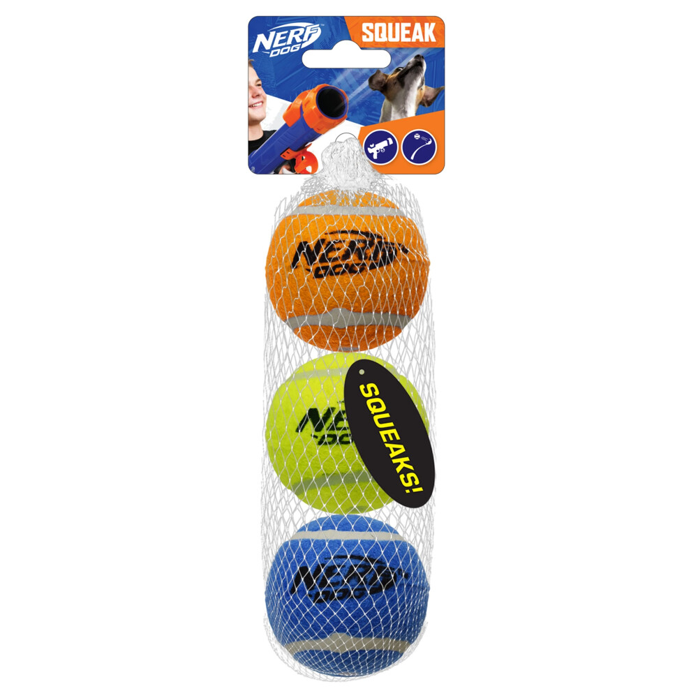 Nerf Dog Squeak Tennis Balls Fetch Toy With Interactive Squeak 3 Pack